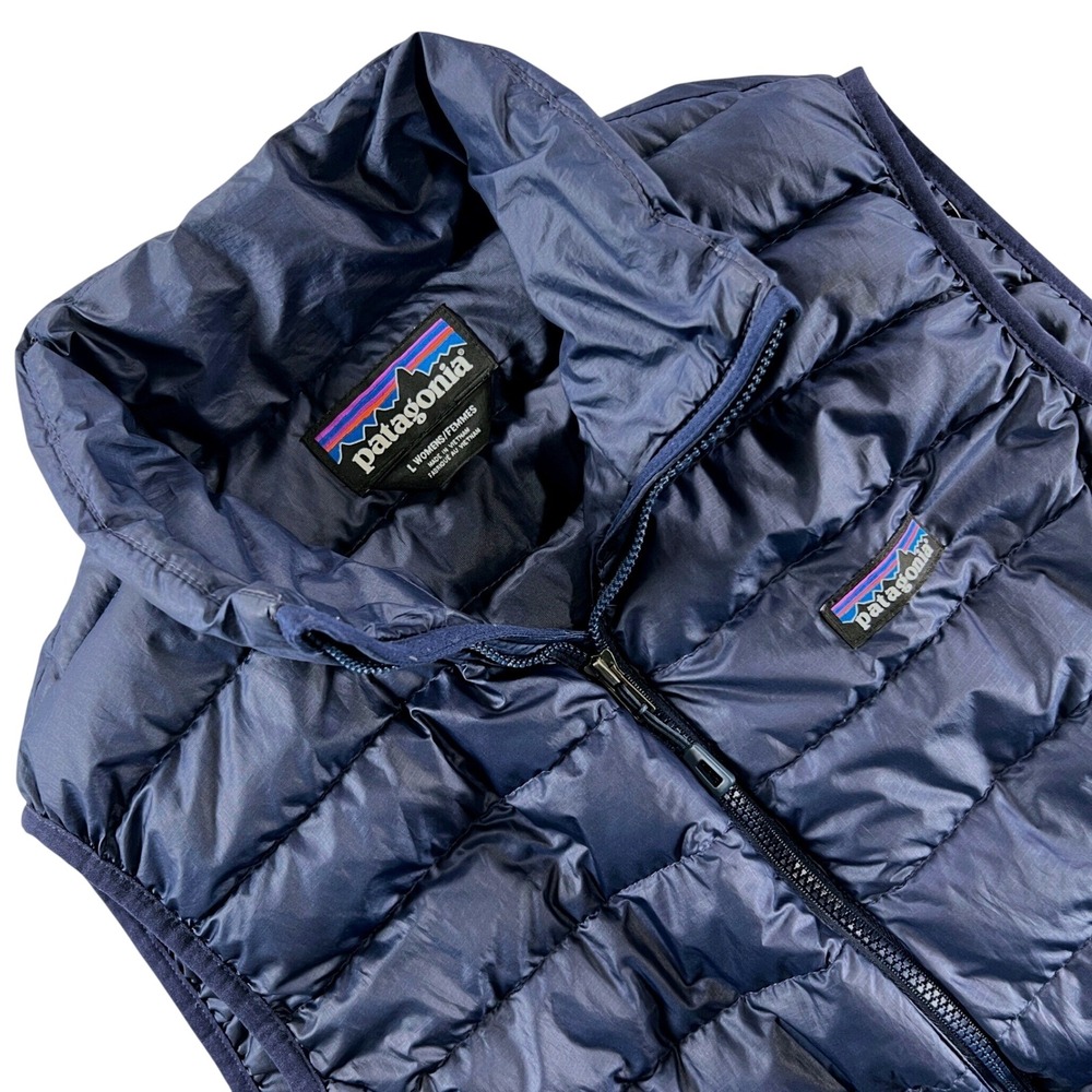 Patagonia Down Sweater Vest Womens L Navy Blue Puffer Quilted Full Zip 84628